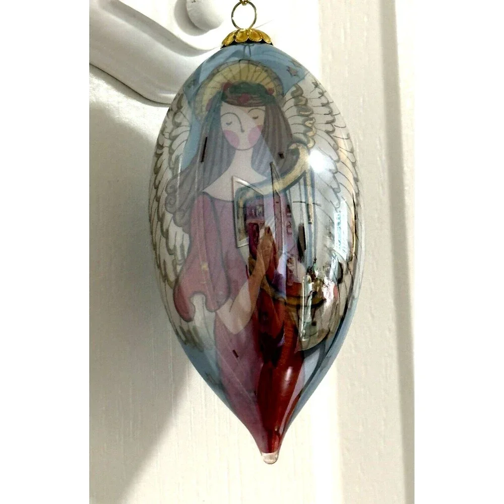Pier One Christmas Glass Ornament Li Bien Angel 2007 Teardrop Winged Angel Harp